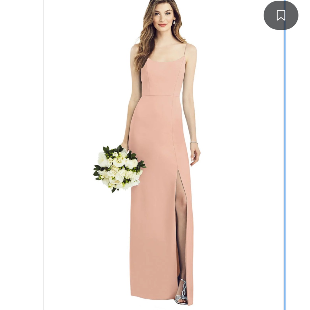 Nwt After Six Spaghetti Strap V-Back Crepe Gown With Front Slit